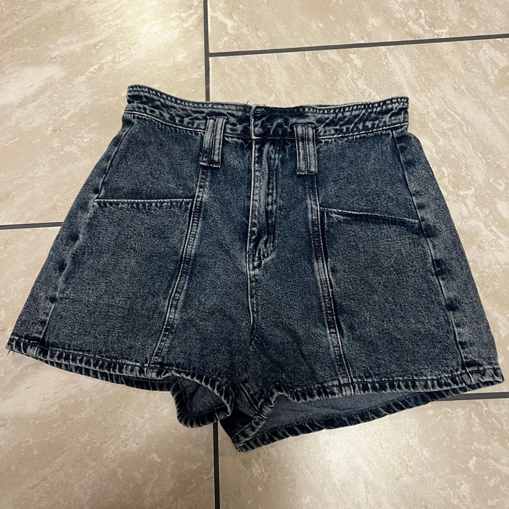 Mustard Seed High Waisted Paper Bag Denim Shorts W Large Front Pockets Size Med - Picture 9 of 14